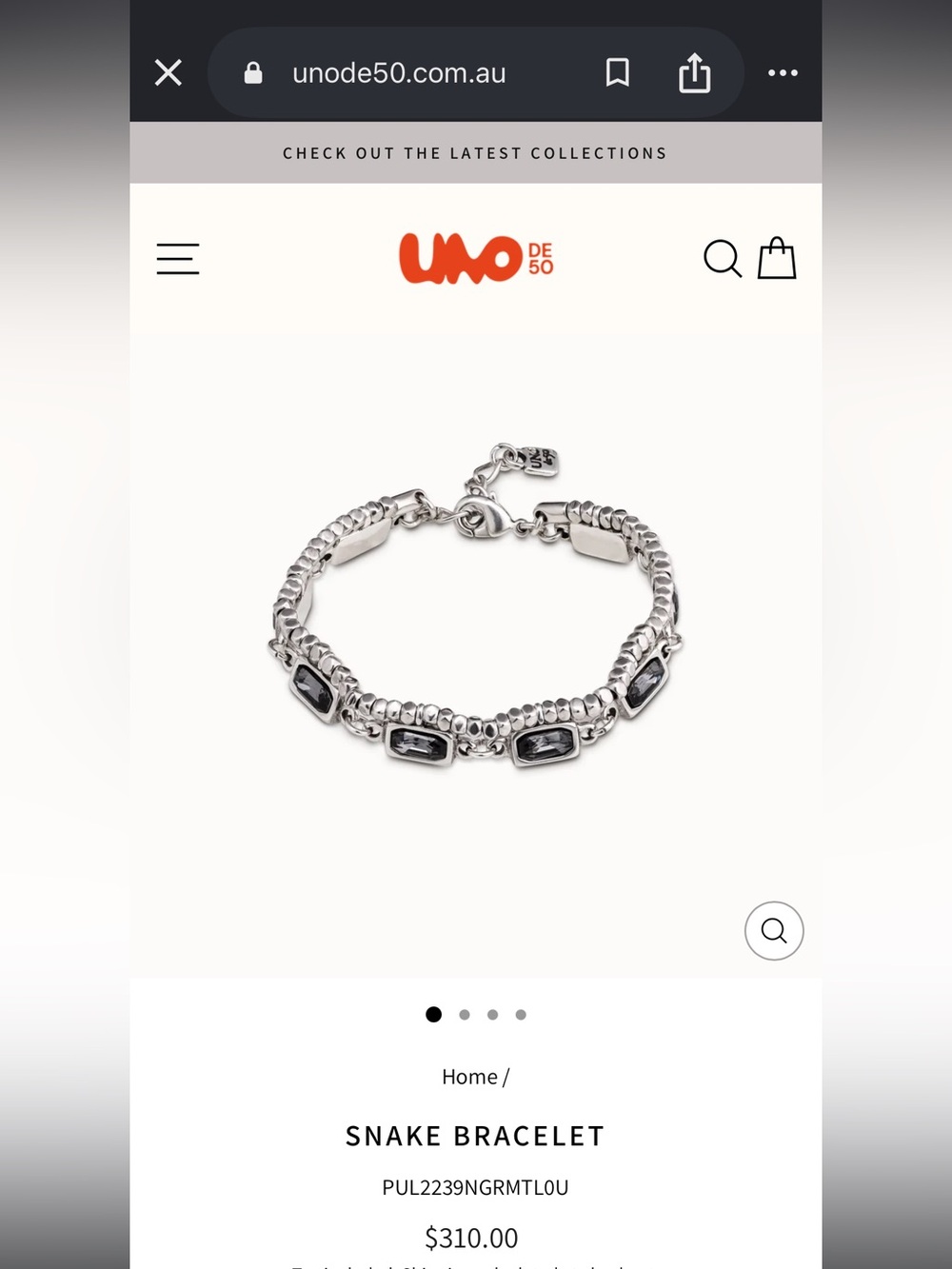 UNO de 50 Silver Bracelet with Black Crystals